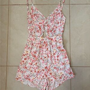 White Floral Tie-Front Romper